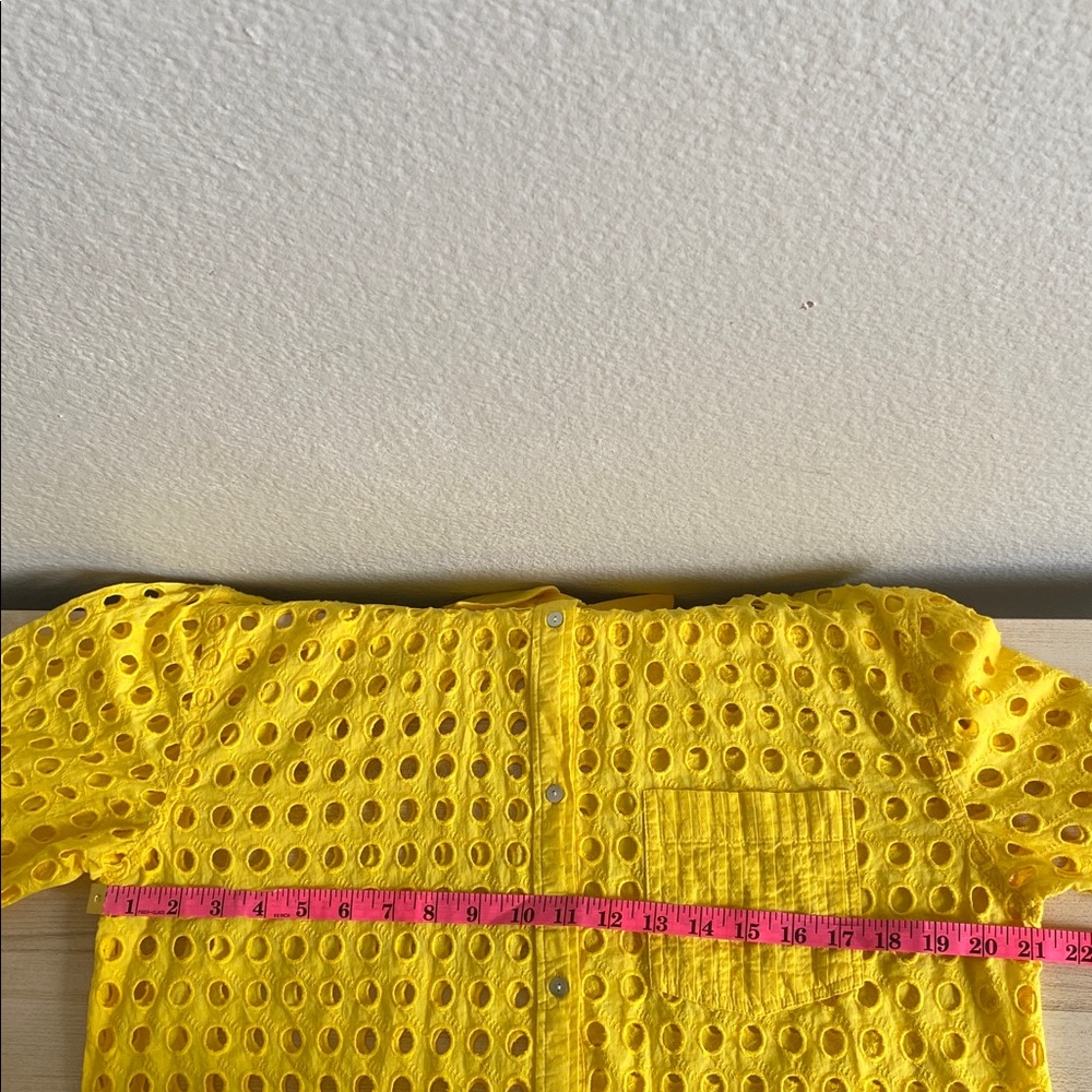 Solid & Striped Oxford Eyelet Tunic Coverup Mini Dress Long Sleeve Citron XS - Picture 10 of 15
